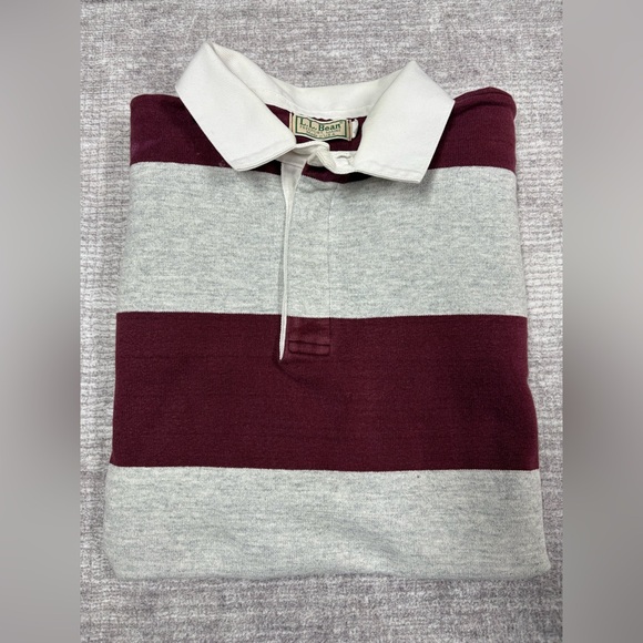 VTG LL Bean Classic Heavyweight Cotton Rugby Stripe Jersey Men L Soft Burgundy - Picture 10 of 12